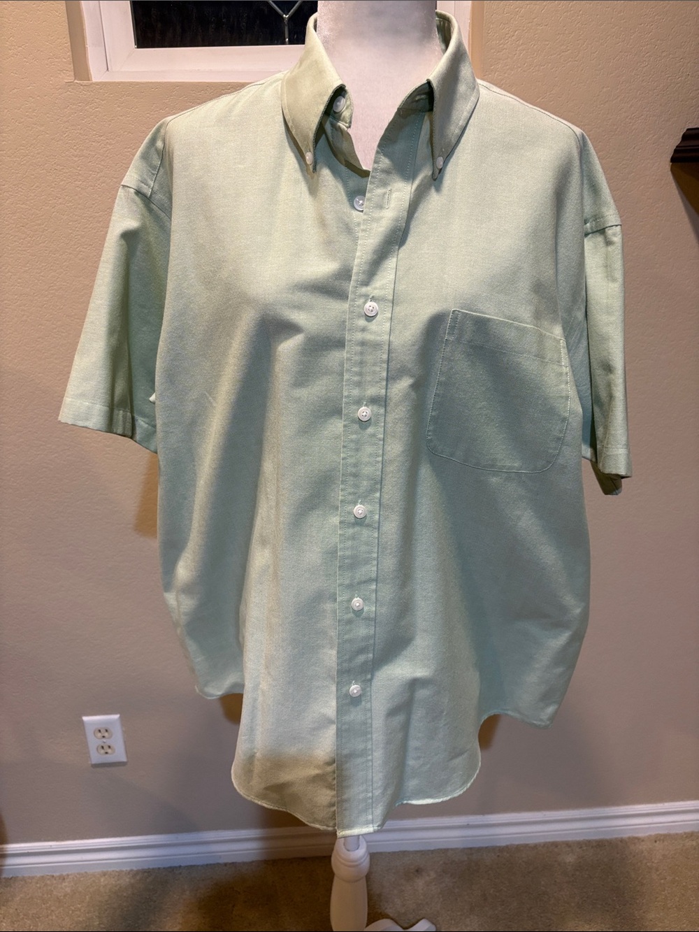 croft & barrow Light Mint Short-Sleeve Button-Down Shirt-Size 17 Neck